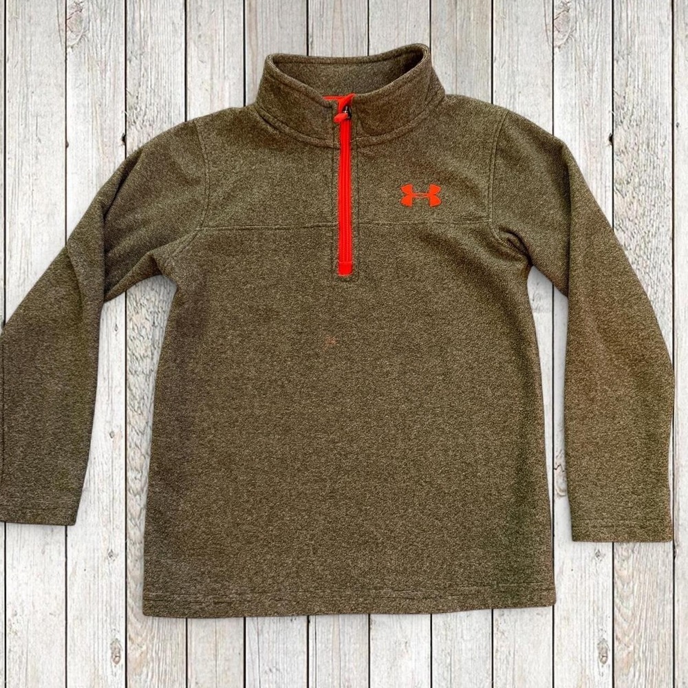 Under Armour Boys Size 6 Green Orange Quarter Zip Pullover Athletic Shirt